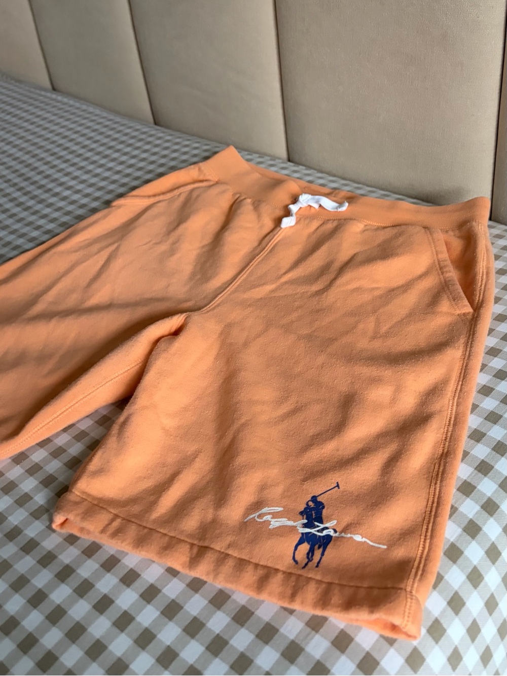 Polo Ralph Lauren Boys L 14-16 Orange Fleece Shorts Pony Logo Y2K Preppy